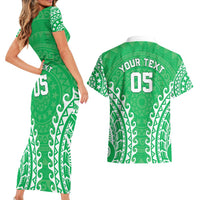 Custom Cook Islands Mitiaro Couples Matching Short Sleeve Bodycon Dress and Hawaiian Shirt Polynesian Tribal Tattoo LT05 - Polynesian Pride