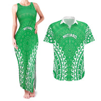 Custom Cook Islands Mitiaro Couples Matching Tank Maxi Dress and Hawaiian Shirt Polynesian Tribal Tattoo LT05 Green - Polynesian Pride