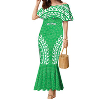 Custom Cook Islands Mitiaro Family Matching Mermaid Dress and Hawaiian Shirt Polynesian Tribal Tattoo LT05 Mom's Dress Green - Polynesian Pride