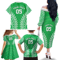 Custom Cook Islands Mitiaro Family Matching Off The Shoulder Long Sleeve Dress and Hawaiian Shirt Polynesian Tribal Tattoo LT05 - Polynesian Pride