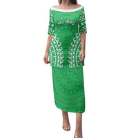 Custom Cook Islands Mitiaro Family Matching Puletasi and Hawaiian Shirt Polynesian Tribal Tattoo LT05 Mom's Dress Green - Polynesian Pride