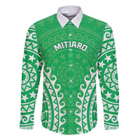 Custom Cook Islands Mitiaro Family Matching Summer Maxi Dress and Hawaiian Shirt Polynesian Tribal Tattoo LT05 Dad's Shirt - Long Sleeve Green - Polynesian Pride