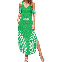 Custom Cook Islands Mitiaro Family Matching Summer Maxi Dress and Hawaiian Shirt Polynesian Tribal Tattoo LT05 Mom's Dress Green - Polynesian Pride