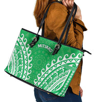 Custom Cook Islands Mitiaro Leather Tote Bag Polynesian Tribal Tattoo