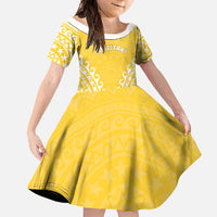 Custom Cook Islands Aitutaki Family Matching Mermaid Dress and Hawaiian Shirt Polynesian Tribal Tattoo LT05 Daughter's Dress Yellow - Polynesian Pride