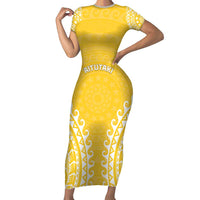 Custom Cook Islands Aitutaki Family Matching Short Sleeve Bodycon Dress and Hawaiian Shirt Polynesian Tribal Tattoo