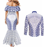 Custom Cook Islands Palmerston Couples Matching Mermaid Dress and Long Sleeve Button Shirt Polynesian Tribal Tattoo LT05 - Polynesian Pride