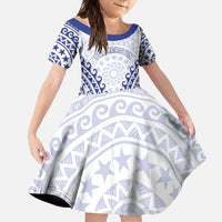 Custom Cook Islands Palmerston Family Matching Mermaid Dress and Hawaiian Shirt Polynesian Tribal Tattoo LT05 Daughter's Dress Navy - Polynesian Pride