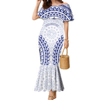 Custom Cook Islands Palmerston Family Matching Mermaid Dress and Hawaiian Shirt Polynesian Tribal Tattoo LT05 Mom's Dress Navy - Polynesian Pride