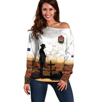 Australia And New Zealand ANZAC Day Off Shoulder Sweater Battle Of Beersheba LT05 Women Beige - Polynesian Pride