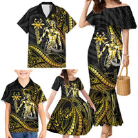 Filipinos Lapu Lapu Hero Family Matching Mermaid Dress and Hawaiian Shirt Gold Polynesian Tribal Tattoo LT05 - Polynesian Pride