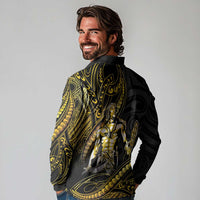 Filipinos Lapu Lapu Hero Long Sleeve Polo Shirt Gold Polynesian Tribal Tattoo LT05 - Polynesian Pride