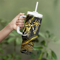 Filipinos Lapu Lapu Hero Tumbler With Handle Gold Polynesian Tribal Tattoo