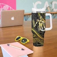 Filipinos Lapu Lapu Hero Tumbler With Handle Gold Polynesian Tribal Tattoo