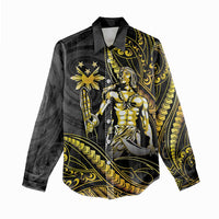 Filipinos Lapu Lapu Hero Women Casual Shirt Gold Polynesian Tribal Tattoo LT05 - Polynesian Pride