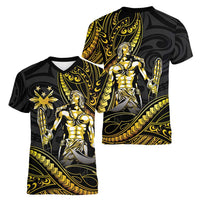 Filipinos Lapu Lapu Hero Women V-Neck T-Shirt Gold Polynesian Tribal Tattoo LT05 - Polynesian Pride