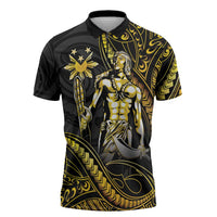 Filipinos Lapu Lapu Hero Zipper Polo Shirt Gold Polynesian Tribal Tattoo LT05 Gold - Polynesian Pride