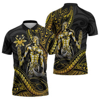 Filipinos Lapu Lapu Hero Zipper Polo Shirt Gold Polynesian Tribal Tattoo LT05 - Polynesian Pride