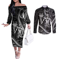 Filipinos Lapu Lapu Hero Couples Matching Off The Shoulder Long Sleeve Dress and Long Sleeve Button Shirt Black Polynesian Tribal Tattoo LT05 Black - Polynesian Pride
