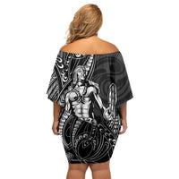 Filipinos Lapu Lapu Hero Family Matching Off Shoulder Short Dress and Hawaiian Shirt Black Polynesian Tribal Tattoo LT05 - Polynesian Pride