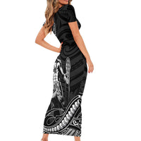 Filipinos Lapu Lapu Hero Family Matching Short Sleeve Bodycon Dress and Hawaiian Shirt Black Polynesian Tribal Tattoo LT05 - Polynesian Pride