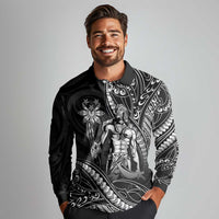 Filipinos Lapu Lapu Hero Long Sleeve Polo Shirt Black Polynesian Tribal Tattoo LT05 - Polynesian Pride