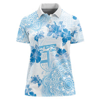 Happy Fiji Girmit Day Women Polo Shirt Fijian Tapa With Mandala Pattern LT05 Female Blue - Polynesian Pride