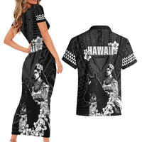 Hawaii King Kamehameha Day Parade Couples Matching Short Sleeve Bodycon Dress and Hawaiian Shirt With Pa'u Riders Plumeria Kakau Tribal Pattern LT05 - Polynesian Pride
