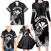 Hawaii King Kamehameha Day Parade Family Matching Long Sleeve Bodycon Dress and Hawaiian Shirt With Pa'u Riders Plumeria Kakau Tribal Pattern LT05 - Polynesian Pride