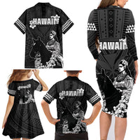Hawaii King Kamehameha Day Parade Family Matching Long Sleeve Bodycon Dress and Hawaiian Shirt With Pa'u Riders Plumeria Kakau Tribal Pattern LT05 - Polynesian Pride