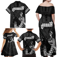 Hawaii King Kamehameha Day Parade Family Matching Off Shoulder Maxi Dress and Hawaiian Shirt With Pa'u Riders Plumeria Kakau Tribal Pattern LT05 - Polynesian Pride