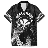 Hawaii King Kamehameha Day Parade Family Matching Puletasi and Hawaiian Shirt With Pa'u Riders Plumeria Kakau Tribal Pattern LT05 Dad's Shirt - Short Sleeve Black - Polynesian Pride