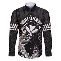 Hawaii King Kamehameha Day Parade Family Matching Puletasi and Hawaiian Shirt With Pa'u Riders Plumeria Kakau Tribal Pattern LT05 Dad's Shirt - Long Sleeve Black - Polynesian Pride