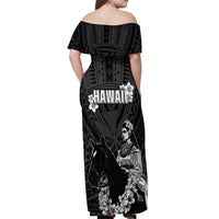 Hawaii King Kamehameha Day Parade Off Shoulder Maxi Dress With Pa'u Riders Plumeria Kakau Tribal Pattern LT05 - Polynesian Pride