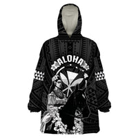 Hawaii King Kamehameha Day Parade Wearable Blanket Hoodie With Pa'u Riders Plumeria Kakau Tribal Pattern LT05 One Size Black - Polynesian Pride