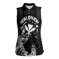 Hawaii King Kamehameha Day Parade Women Sleeveless Polo Shirt With Pa'u Riders Plumeria Kakau Tribal Pattern LT05 Female Black - Polynesian Pride