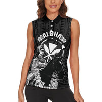 Hawaii King Kamehameha Day Parade Women Sleeveless Polo Shirt With Pa'u Riders Plumeria Kakau Tribal Pattern LT05 - Polynesian Pride