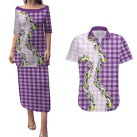 Violet Hawaii Palaka Couples Matching Puletasi and Hawaiian Shirt Maile Pikake Honohono Orchid Lei LT05 Violet - Polynesian Pride