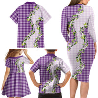 Violet Hawaii Palaka Family Matching Long Sleeve Bodycon Dress and Hawaiian Shirt Maile Pikake Honohono Orchid Lei LT05 - Polynesian Pride
