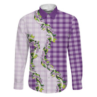 Violet Hawaii Palaka Family Matching Off The Shoulder Long Sleeve Dress and Hawaiian Shirt Maile Pikake Honohono Orchid Lei LT05 Dad's Shirt - Long Sleeve Violet - Polynesian Pride