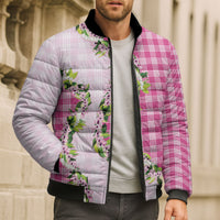 Pink Hawaii Palaka Bomber Puffer Jacket Maile Pikake Honohono Orchid Lei