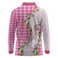 Pink Hawaii Palaka Long Sleeve Polo Shirt Maile Pikake Honohono Orchid Lei LT05 - Polynesian Pride
