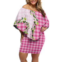 Pink Hawaii Palaka Off Shoulder Short Dress Maile Pikake Honohono Orchid Lei LT05 Women Pink - Polynesian Pride