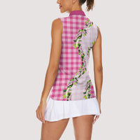 Pink Hawaii Palaka Women Sleeveless Polo Shirt Maile Pikake Honohono Orchid Lei LT05 - Polynesian Pride