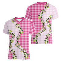Pink Hawaii Palaka Women V-Neck T-Shirt Maile Pikake Honohono Orchid Lei LT05 - Polynesian Pride
