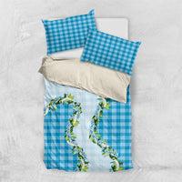 Blue Hawaii Palaka Bedding Set Maile Pikake Honohono Orchid Lei