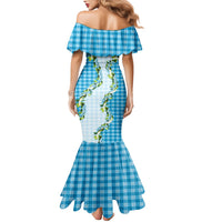 Blue Hawaii Palaka Family Matching Mermaid Dress and Hawaiian Shirt Maile Pikake Honohono Orchid Lei LT05 - Polynesian Pride