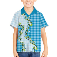 Blue Hawaii Palaka Family Matching Summer Maxi Dress and Hawaiian Shirt Maile Pikake Honohono Orchid Lei LT05 Son's Shirt Blue - Polynesian Pride