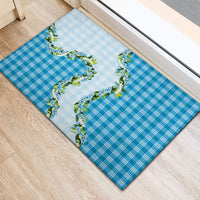 Blue Hawaii Palaka Rubber Doormat Maile Pikake Honohono Orchid Lei