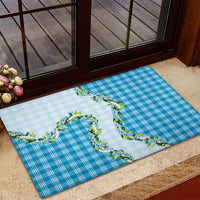 Blue Hawaii Palaka Rubber Doormat Maile Pikake Honohono Orchid Lei